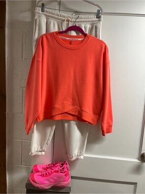 3 pc Calvin Klein Coral Sweatshirt/White Drawstring sweat pants/Pink Sneakers